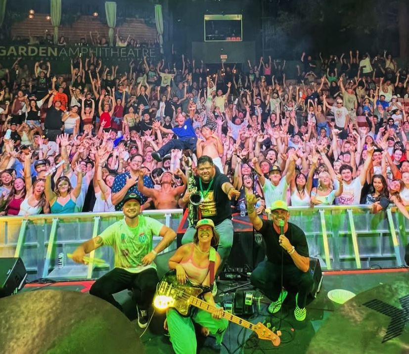 Burritos playing to a packed crowd at Garden Amphitheatre